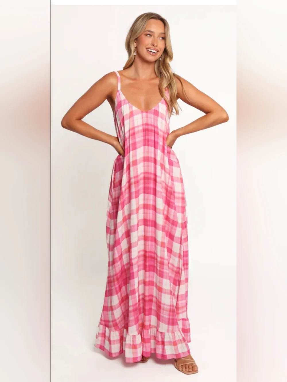Petal & Pup Pink Plaid Maxi Sundress - Picture 1 of 10